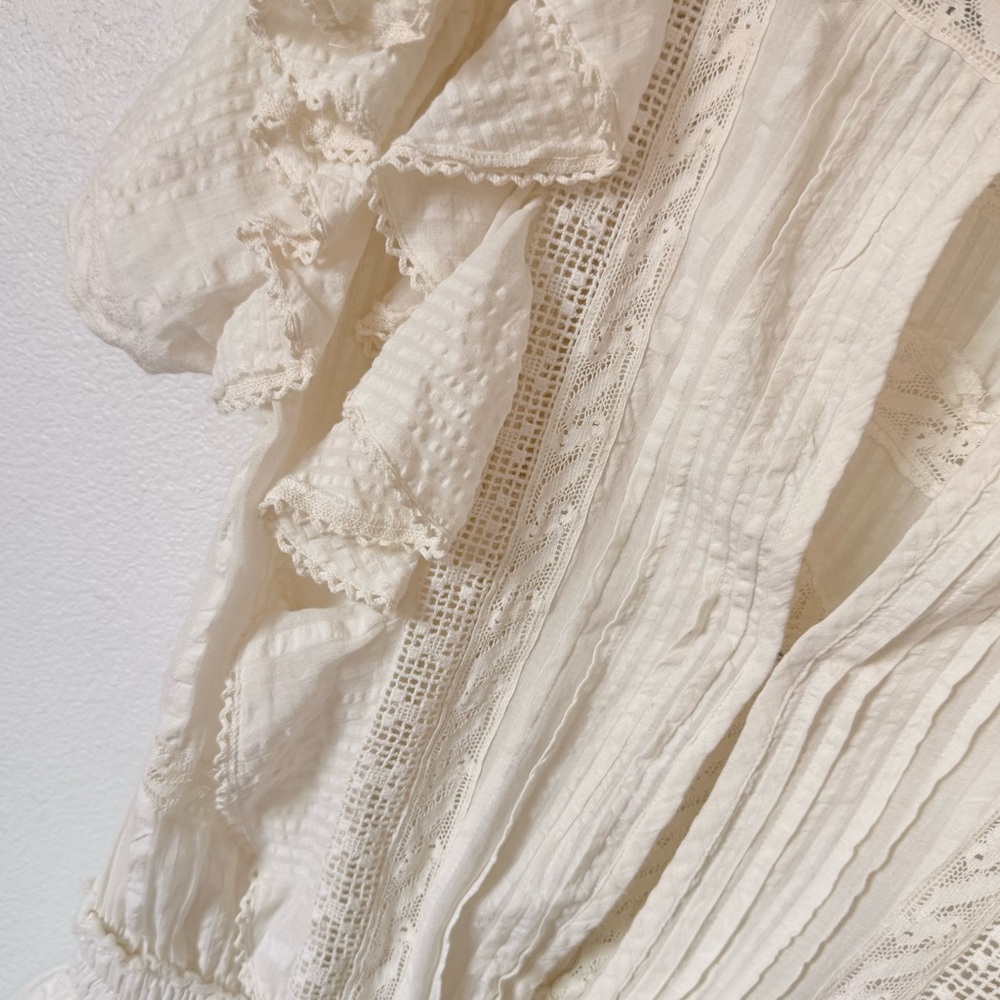 LOVESHACKFANCY STELLA MINI RUFFLE DRESS Antique White Size Large - Picture 10 of 16